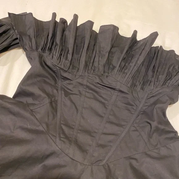 ASOS luxe pleated off shoulder cotton poplin skater dress - Picture 7 of 10